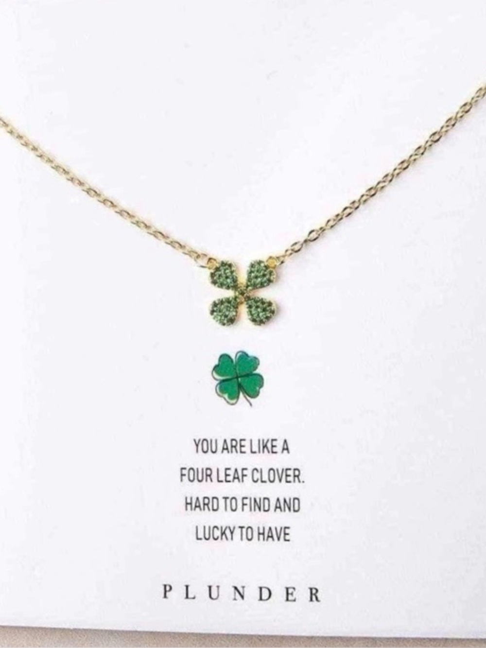 NWT Plunder Gold Tone Four Leaf Clover Necklace
